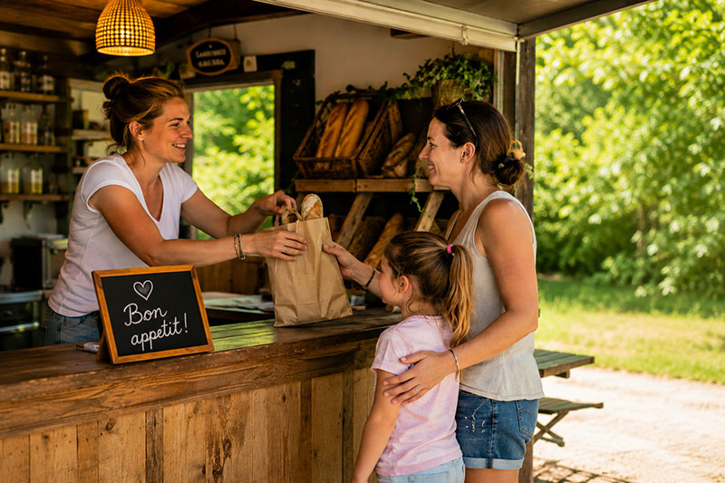 Afhalen van broodjes op de camping
